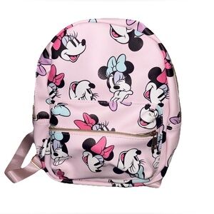Disney Minnie Mouse Pink Mini Backpack Allover Print Faux Leather Girls Bag